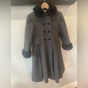 Girls vintage wool Rothschild Black Fur-Trimmed Coat